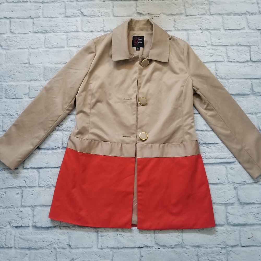 Tan and Red Orange Color Block Coat